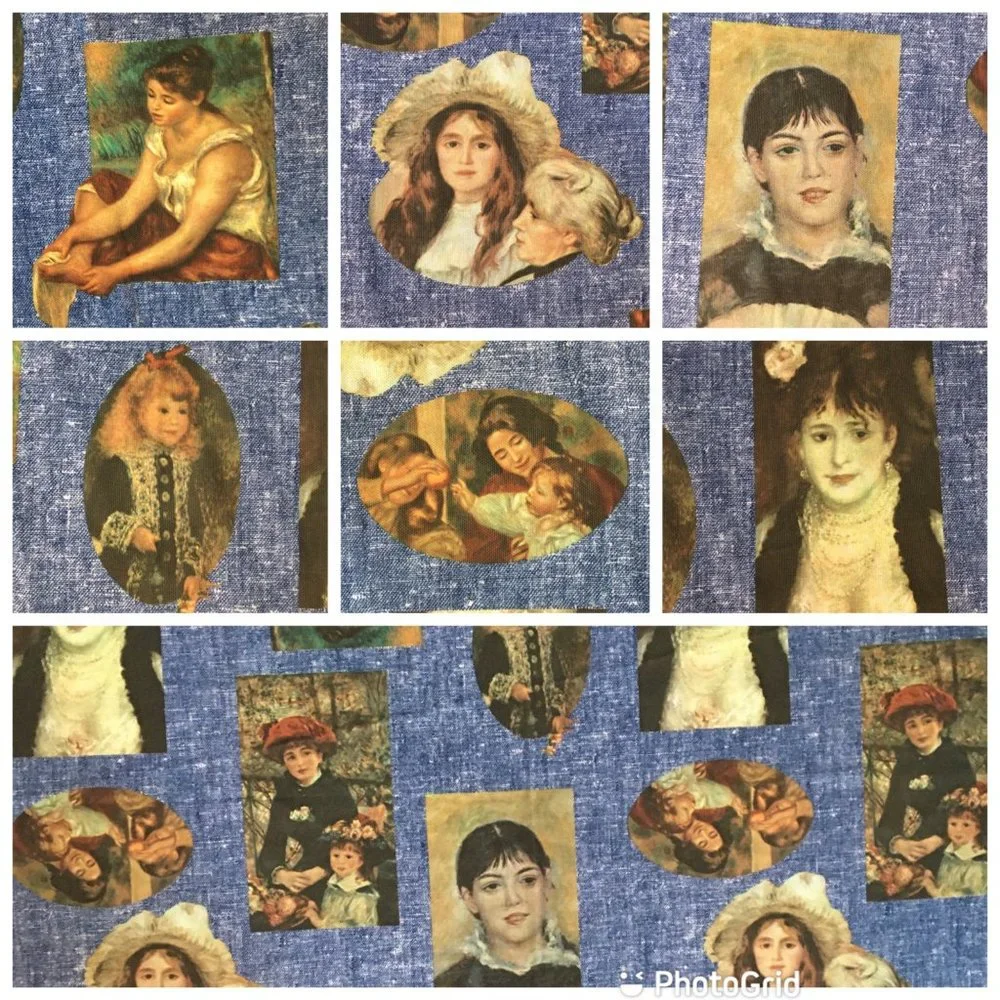 Novelty Material Remnant Denim Blue with Romanticism Renaissance Portraits
